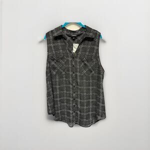 Torrid Womens Top Size 2 Black Madison Georgette Button Up Sleeveless Plaid